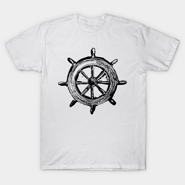 Old fashioned nautical ship steering wheel T-Shirt by JDawnInk